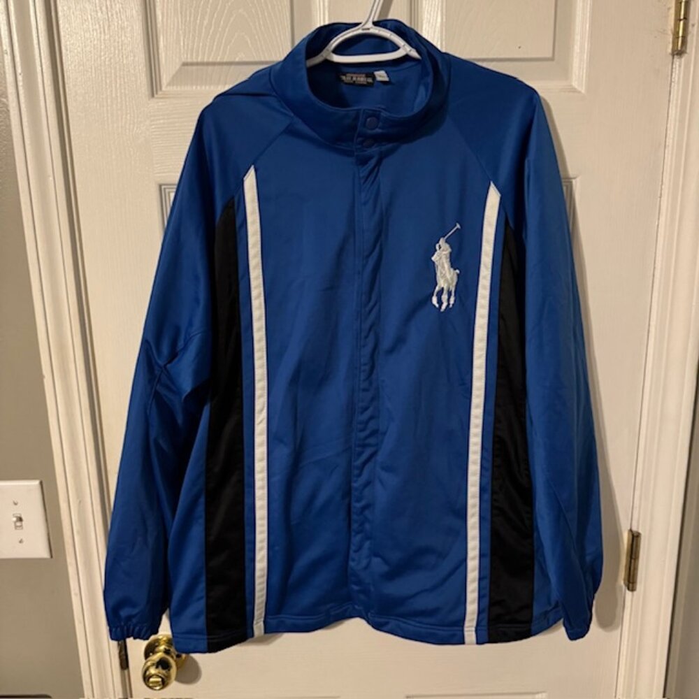 RL Polo Jeans Company Embroidered Logo Button Track Jacket Blue Mens XL Vintage
